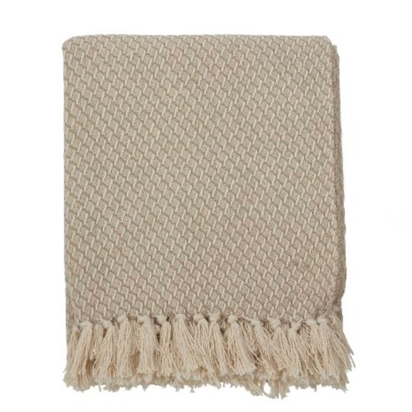 Saro Lifestyle Other - 50"x60" Classic Tassel Trim Throw Blanket Beige - Saro Lifestyle - New